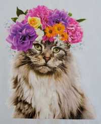 Koszulka seledynowa z kotem kot kwiatami kwiaty 158 Reporter