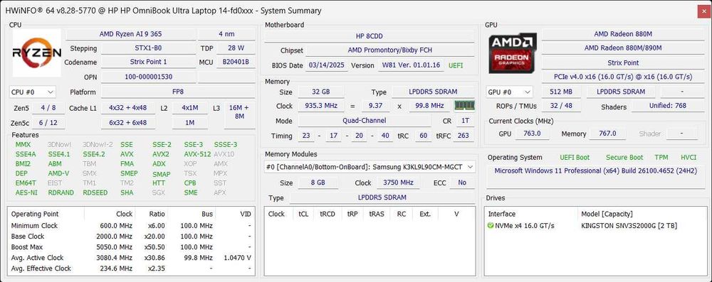Ноутбук HP OmniBook Ultra 14 Ryzen AI 9 365/32GB/2TB Новий Гарантія 2р