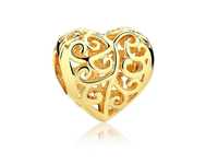 Złocony Koralik Charms Beads Ażurowe Serce Heart Sy016Y