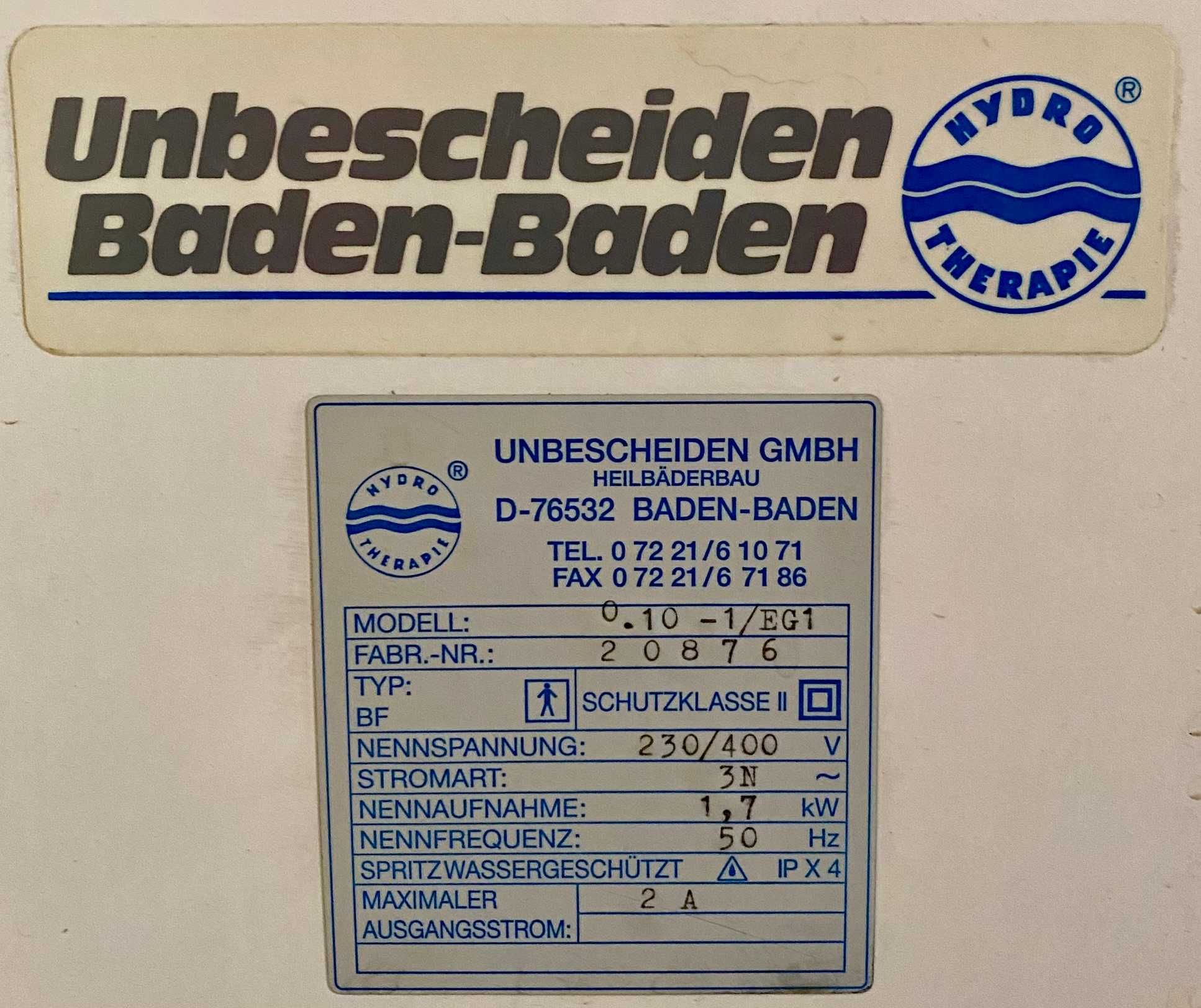 WANNA UNBESCHEIDEN HYDROTERAPIA Kąpiel Wodno-elektryczna Hydromasaż