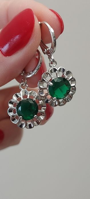 Srebrne kolczyki 925 zielona cyrkonia