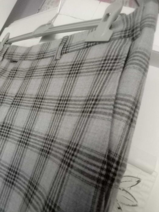 jak NOWE wełniane egipskie spodnie casual XL męskie klasyczne w kratę