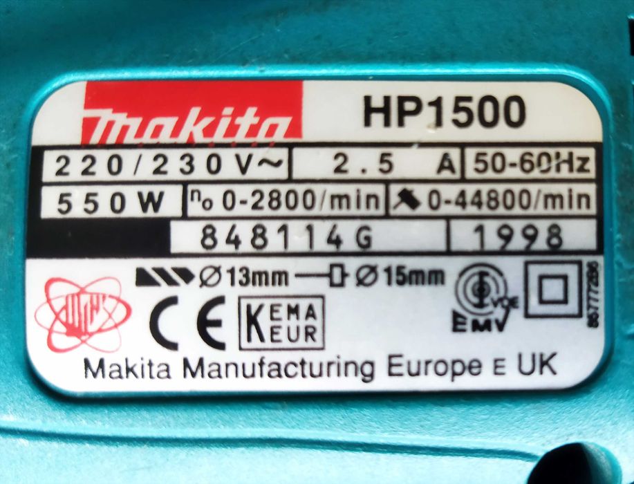 Дрель ударная Makita HP1500, в твёрдом кейсе и полном комплекте