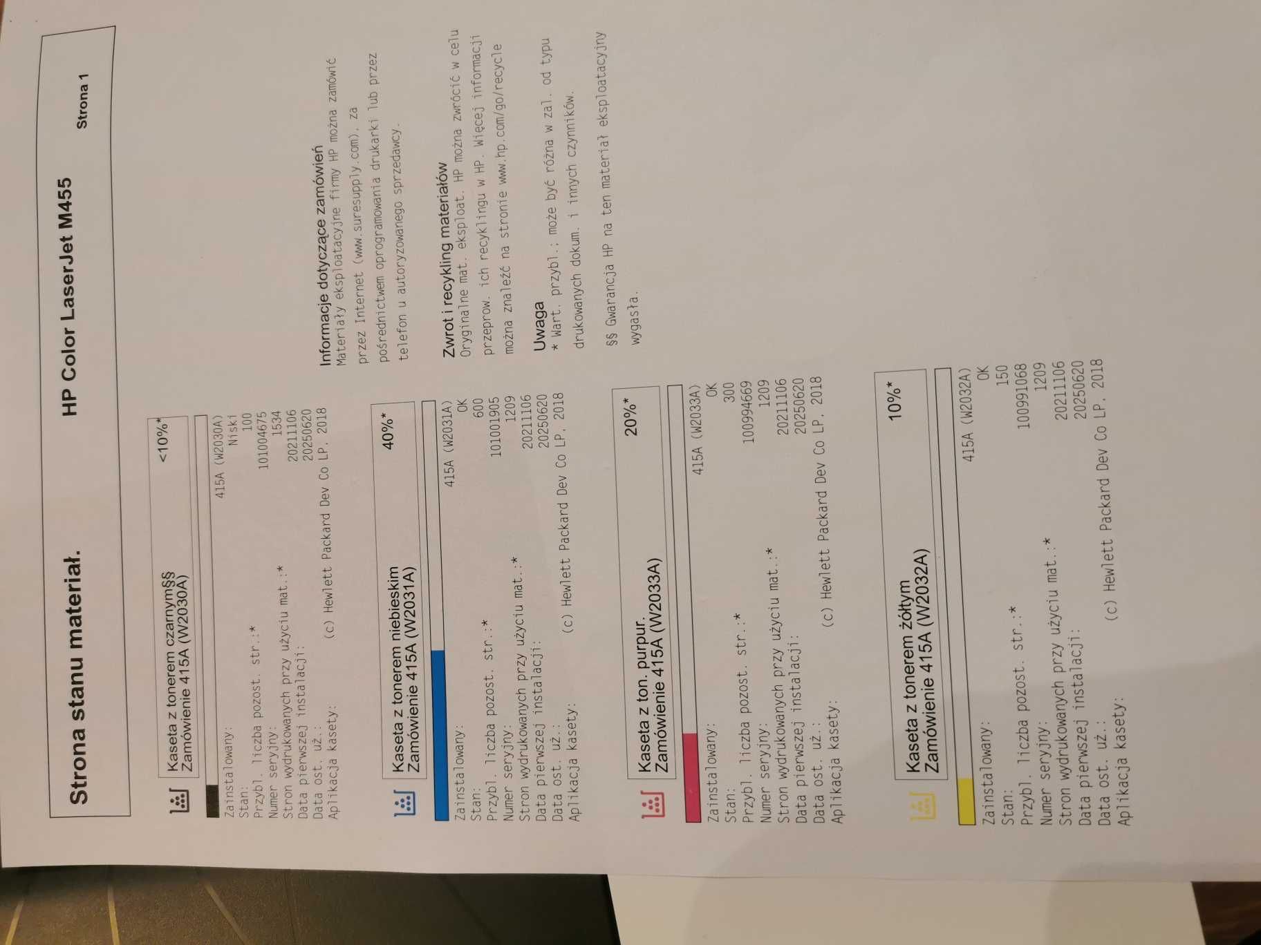 Drukarka HP Color LaserJet Enterprise M455