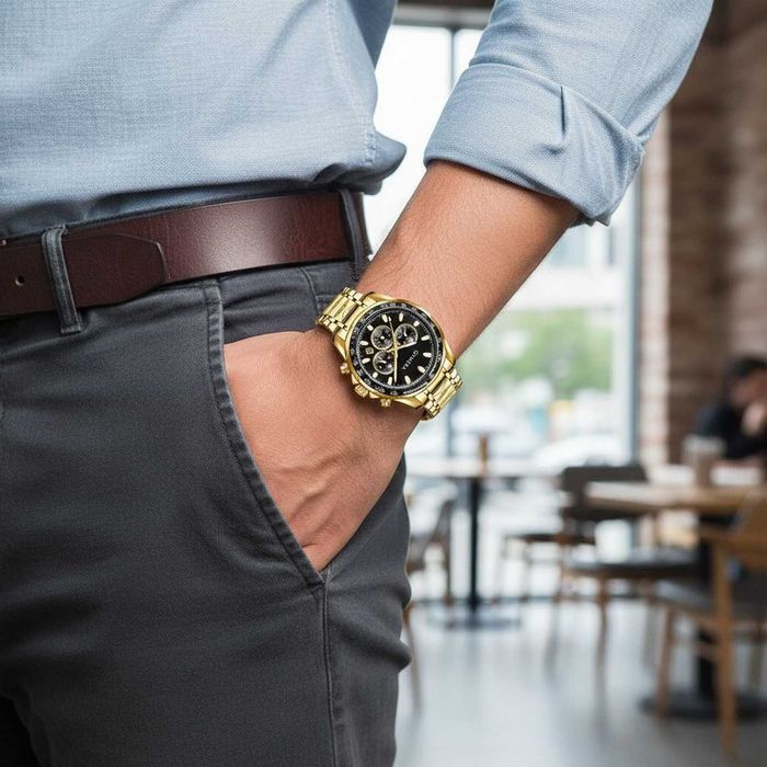 Zegarek męski złoty QYMERA + ELEGANCKIE ETUI