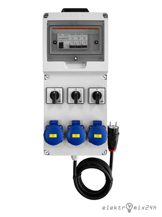 Rozdzielnica przenośna z podświetleniem LED, gniazda 3x16A 230V + 0-1