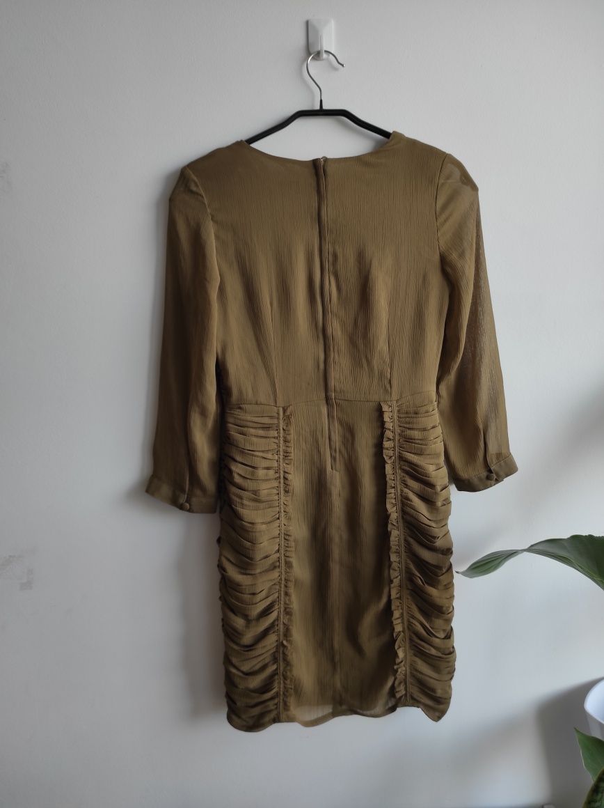 H&M sukienka, elegancka, brąz, mini, khaki