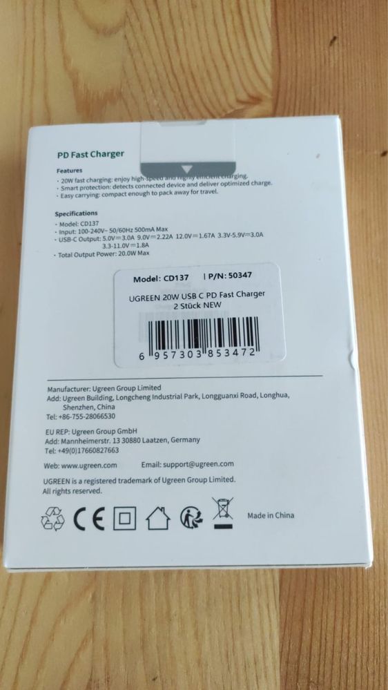 Ładowarka USB C Zasilacz PD3.0, UGREEN 20W Kompatybilny z iPhone iPad.