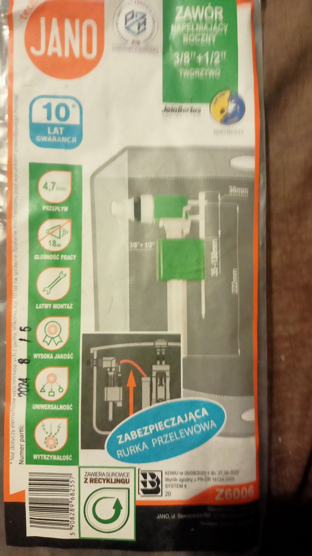 Zawór napełniający do spłuczki uniwersalny 3/8 i 1/2