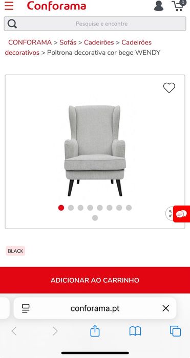 Poltrona decorativa cor cinzenta Wendy, como nova da Conforama, cinzen