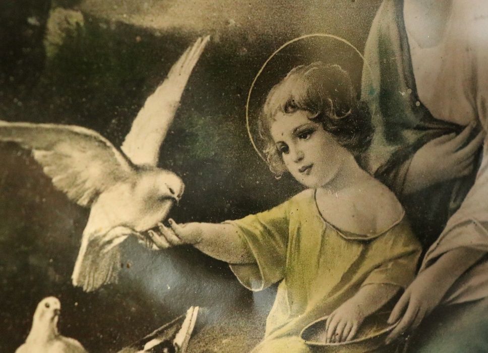 Przedwojenny Obraz Matka Boska z Jezusem antyki starocie oleodruk