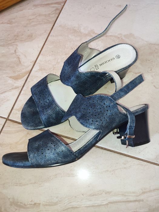 Damskie półbuty sandały jeansowe niebieskie skórzane 39