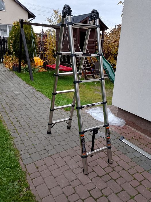 Drabina teleskopowa 3,8m (1,9+1,9) składana stal nierdzewna