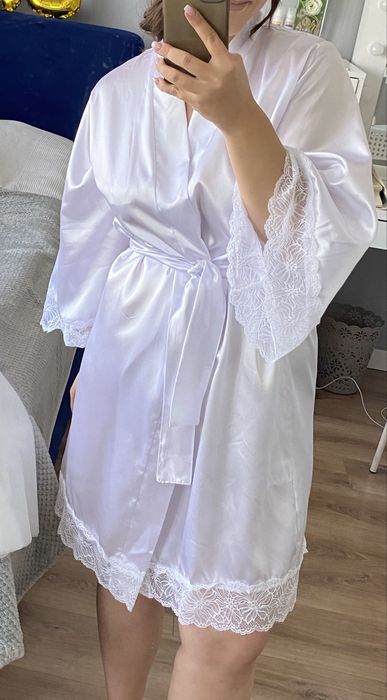 Szlafrok ślubny Panna Młoda koronka M