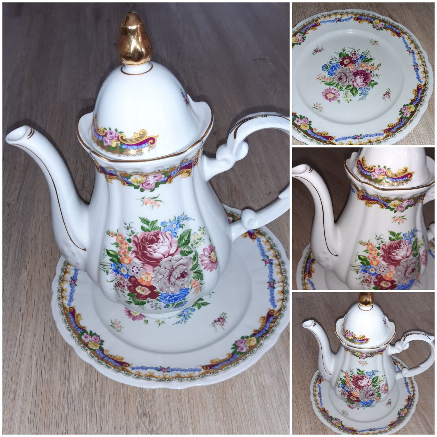 Bule LG porcelana pintado à mão com prato/ italiano Royal bailarina