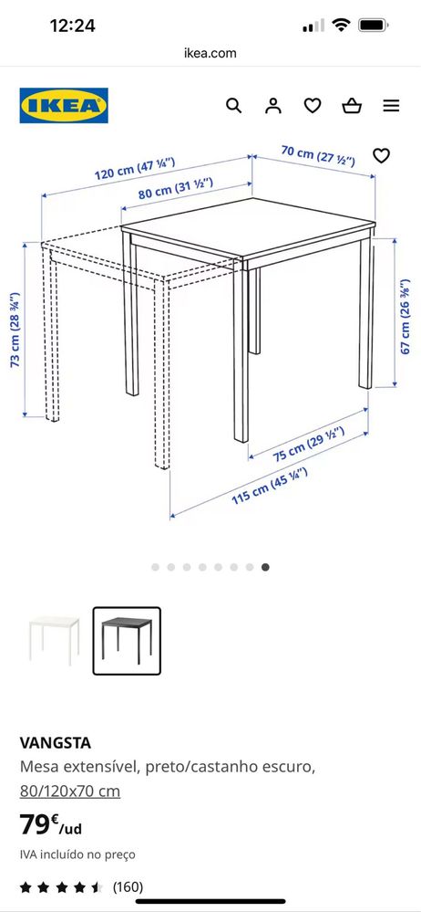 Mesa extensível preta com 4 cadeiras