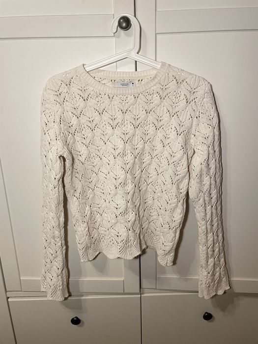 Ażurowy sweter beżowy kremowy biały Reserved