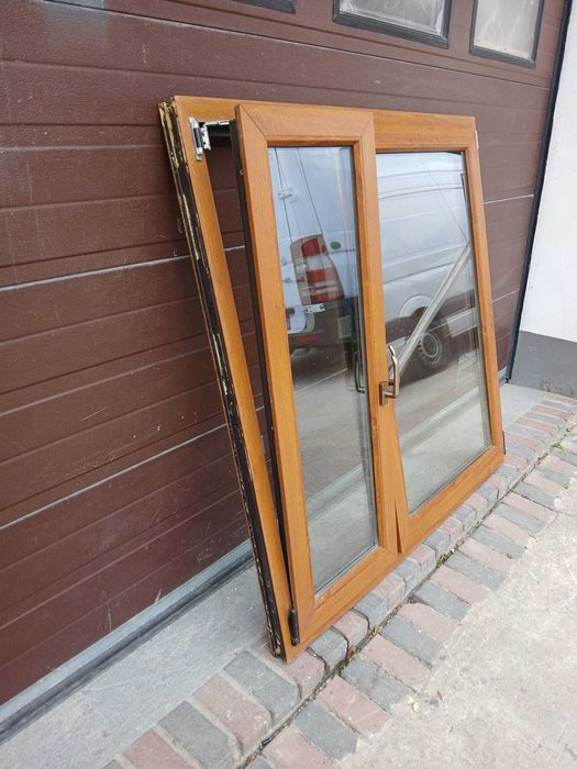 Okno złoty dąb 144x147 pcv brązowe dwuskrzydłowe DOWÓZ CAŁY KRAJ