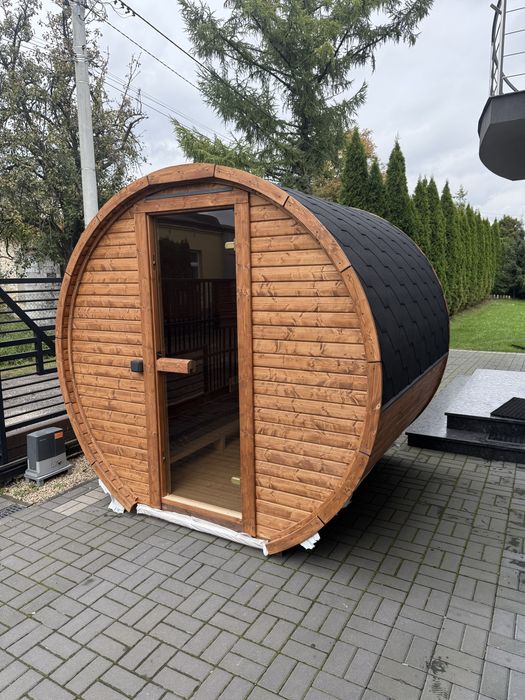 Sauna Ogrodowa Beczka 200 CM Z Piecem Harvia M3 Oświetlenie Zestaw