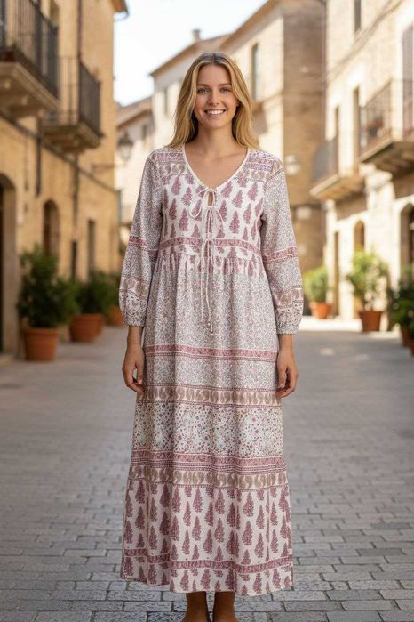 Длинное платье в принт с завязками и длинным рукавом Sheilay, р. L