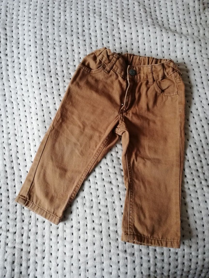 Spodnie H&M 74 denim jeansy brązowe camel karmelowe wielbłądzie