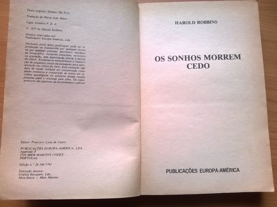 Os Sonhos Morrem Cedo - Harold Robbins