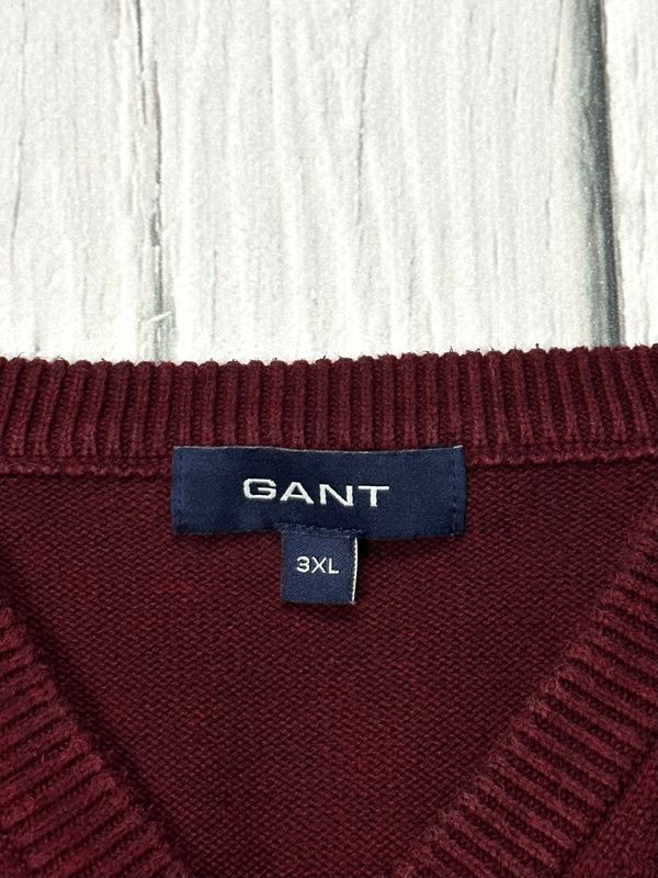 Gant Bawełniany Sweter w Serek Męski Logo na Piersi Burgundowy r. 3xl