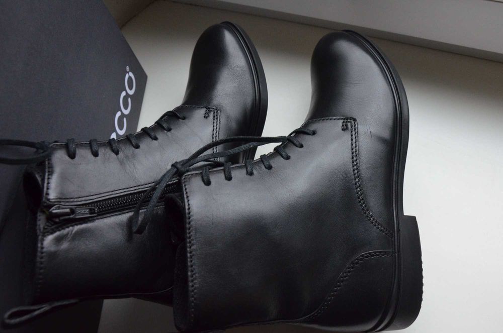 Ecco кожаные ботинки 37 24.5 женские полуботинки