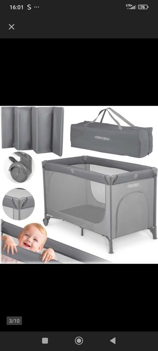 Ricokids łóżeczko turystyczne nowe szare