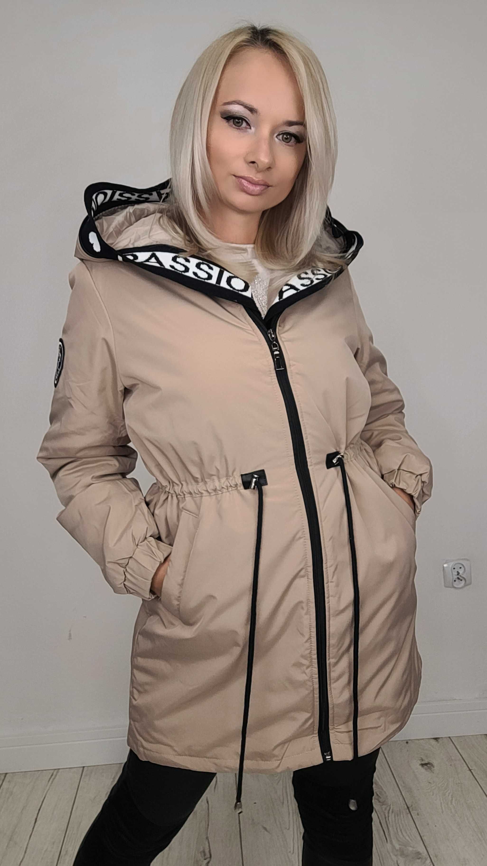 XS-7XL Kurtka parka kaptur jesienna BEŻ ocieplana TU KUPUJESZ Xxl/44