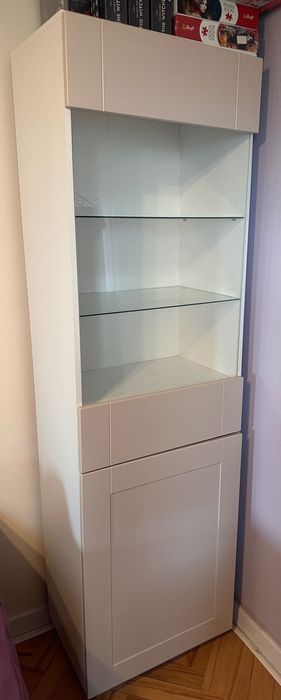Zestaw mebli do salonu, biało-kremowe, komoda, witryna, szafka RTV