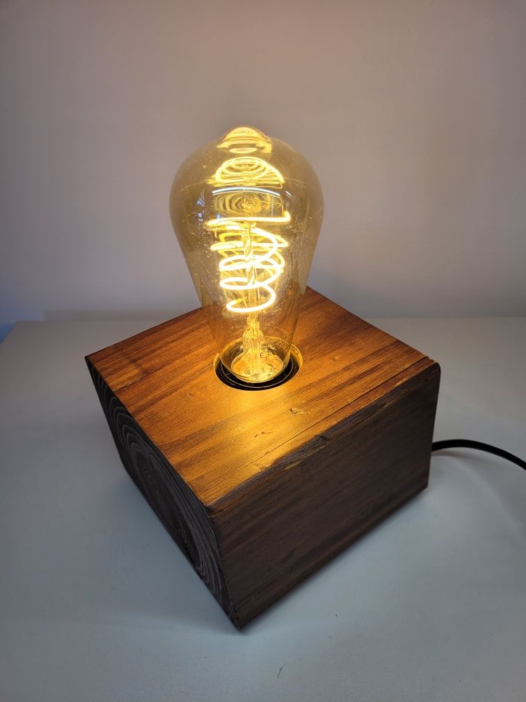 Lampa drewniana loft lampka nocna stołowa na biurko e27