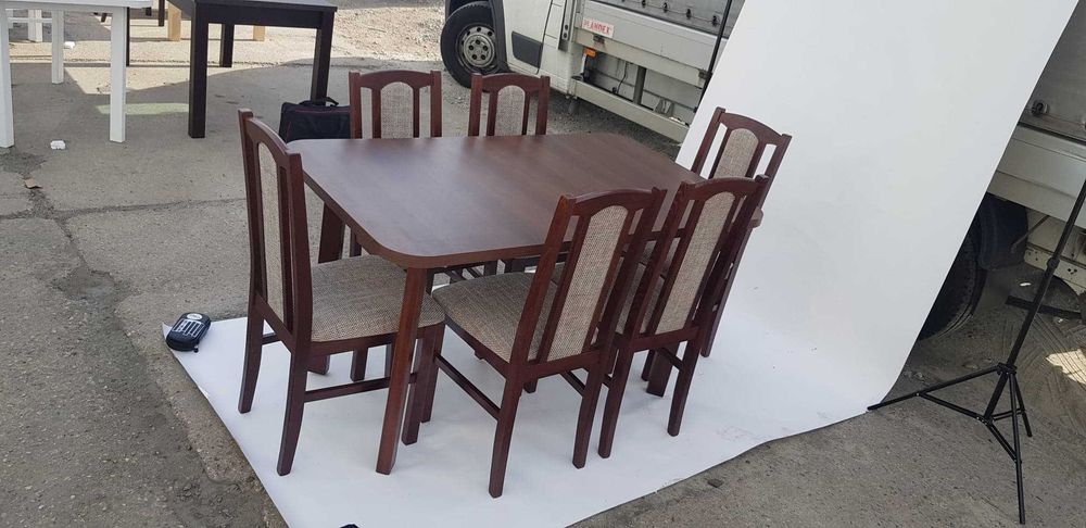 Nowe : STÓŁ + 6 KRZESEŁ, Orzech + cappuccino , dostawa cała POLSKA