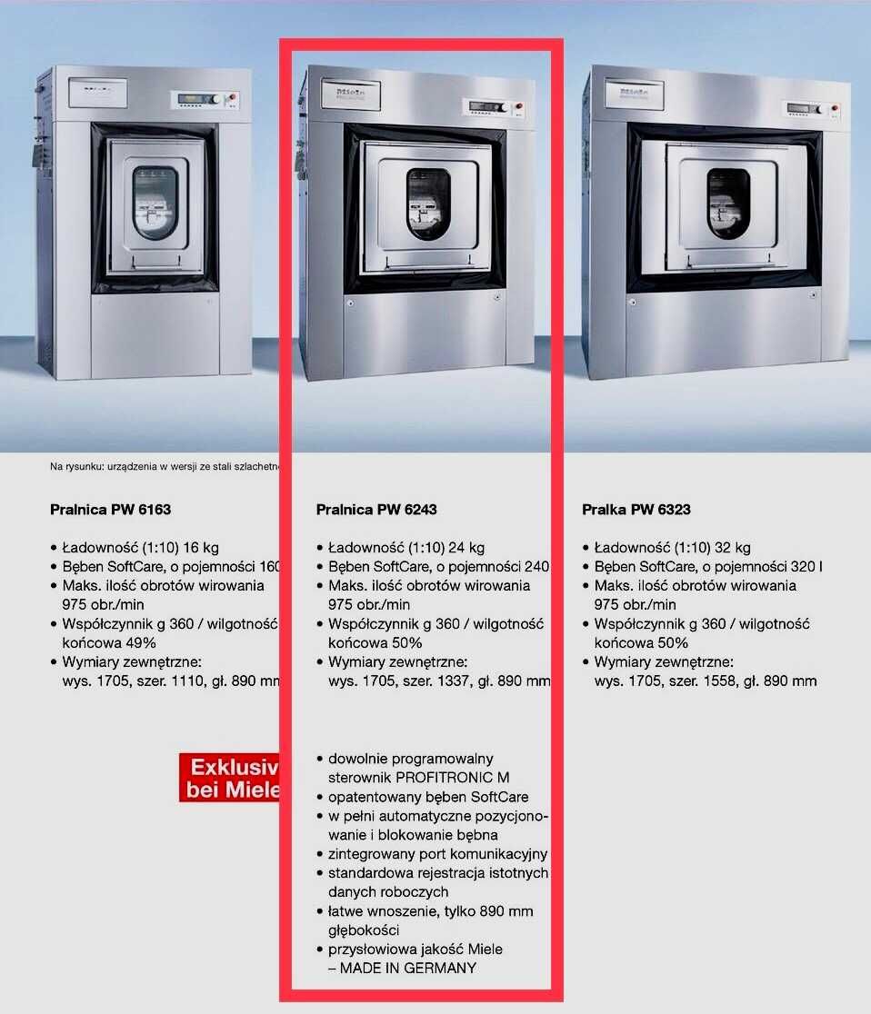 MIELE 24 KG PRALNICO WIRÓWKA PW6243 Przelotowa z Barierą Higieniczną