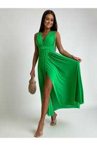 Sukienka wizytowa maxi zielona, wiązanie