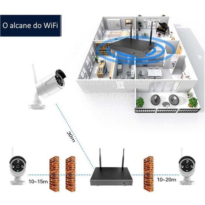 Conjunto 4 câmaras * WiFi * HD * 3MP * CCTV * Com Visão Noturna