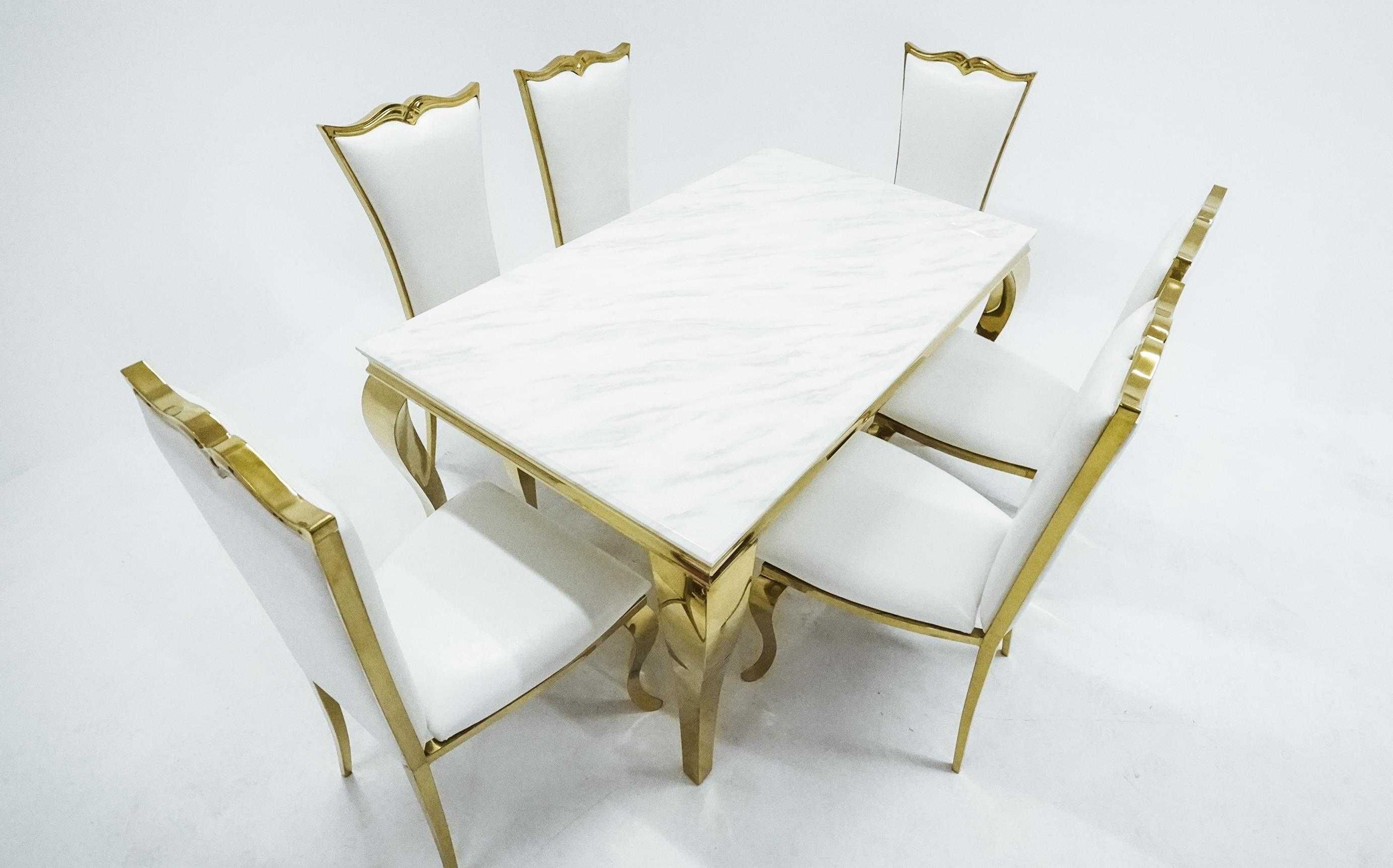 Komplet Glamour Gold stół prostokątny 150 x 90 cm + krzesła 6 sztuk