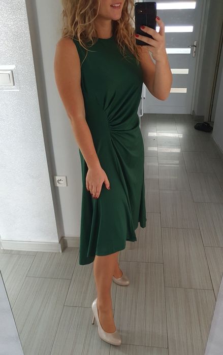 Asymetryczna sukienka midi ciemnozielona nowa z metką