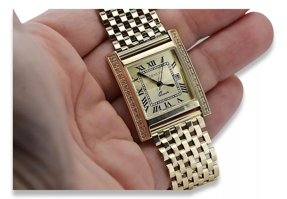 Złoty zegarek 14k Damski Geneve kwadratowy mw010ydg&mbw008y-f Poznań