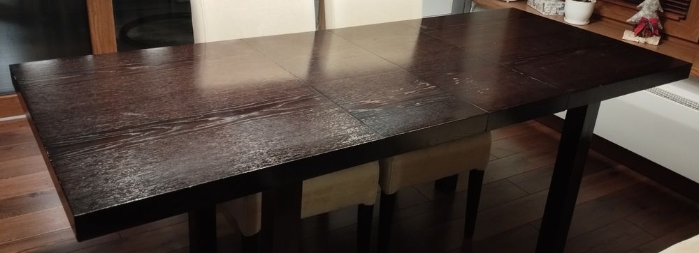 Stół drewniany fornir dębowy wenge duży rozkładany