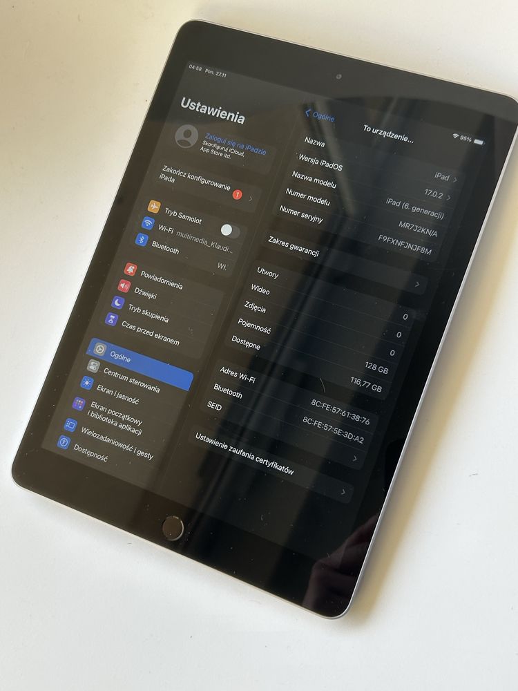 Apple iPad 6 128GB Bat. 96% IDEALNY STAN