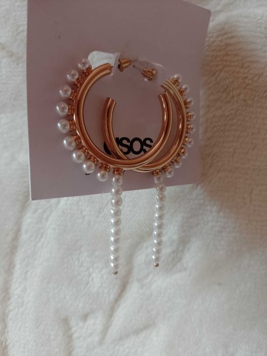 ASOS/ Bogato zdobione, długie kolczyki ślubne, perły koła, NOWE