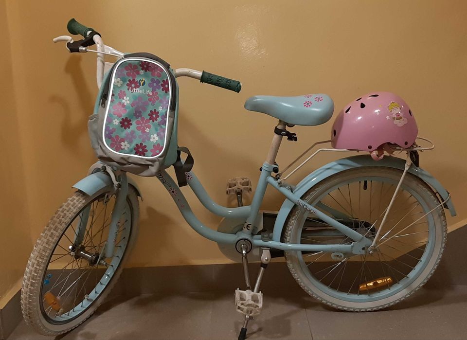 Rower dziewczęce 20 cali błękitny Mexller Sisi kask plecak