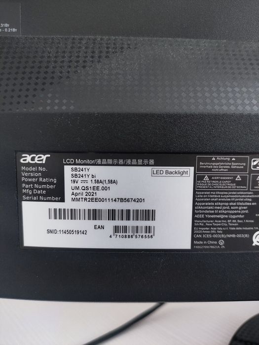 Продам монітор Acer SB241Ybmix 23.8" Full HD, IPS