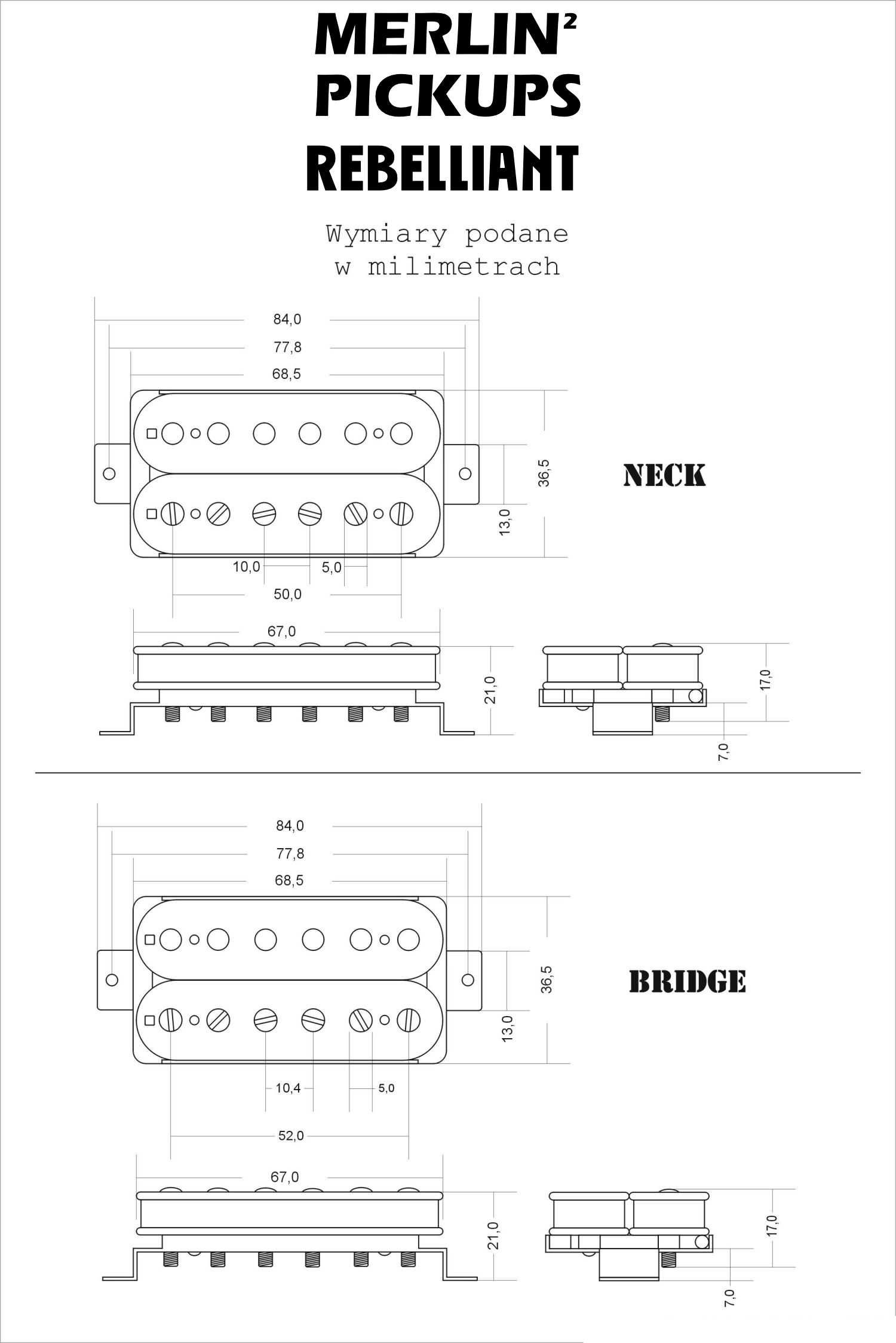 Merlin Rebelliant - humbucker - przetwornik gitarowy (bk lub red)