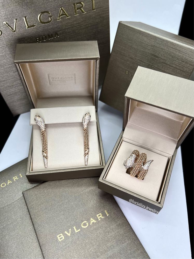 Золотые Серьги в стиле Serpenti с бриллиантами 1.74ct