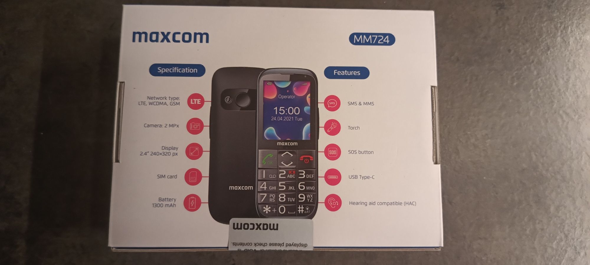Telefon dla seniora Maxcom MM724 4 G SOS HAC