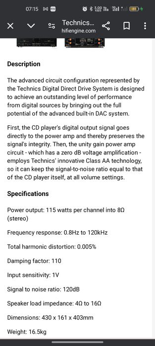 Technics m100 stereo power amplifier 115W x2
