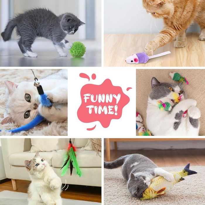 Kit brinquedos para gatos com túnel peixes bolas sinos [33 peças] NOVO