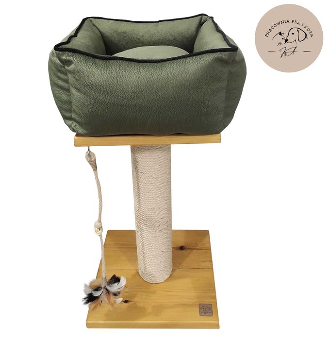 Drapak dla kota z litego drewna 85 cm legowisko 35x35cm